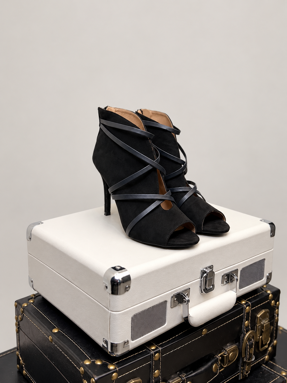 Journee Collection Black Strappy Peep-Toe Heels