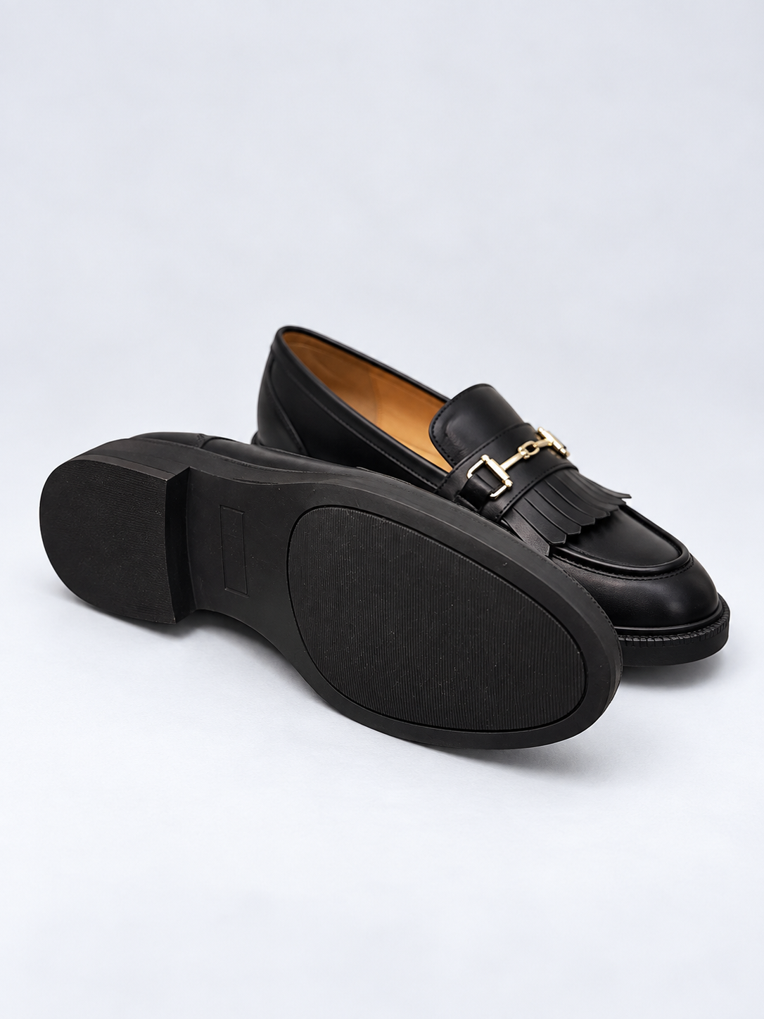 Unisa black leather horsebit loafers sole and size detail