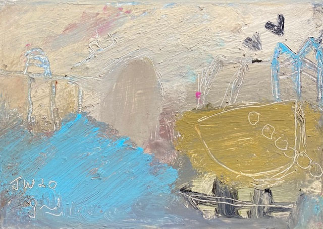 Jane E Waters, painting, Peaceful In The Harbour, mixed media on board, 25x30cm inc. frame - £300