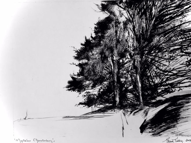 Mysterious Chanctonbury, drypoint (counterproof), unique impression, signed in pen - £525