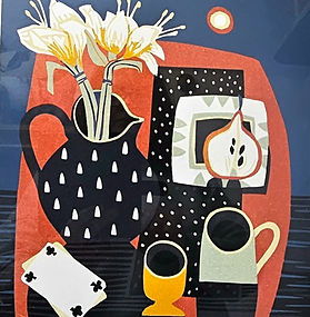 JANE WALKER, Cards 2, linocut, framed