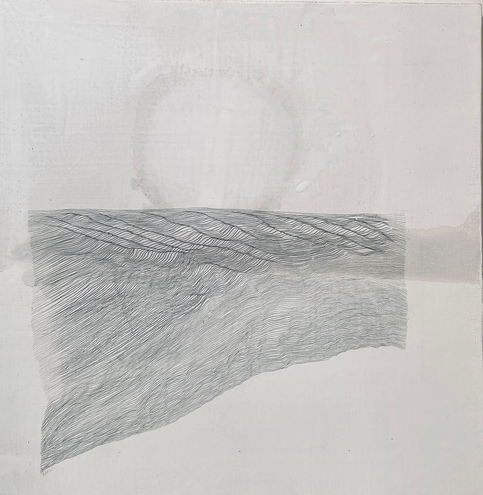 Denise Franklin, Solo, Chalk gesso, pencil drawing and spirit stain on wooden board