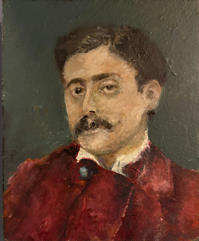 Stella Parsons, , oil on wooden block, painting, From the series Masters of Literature, Marcel Proust
