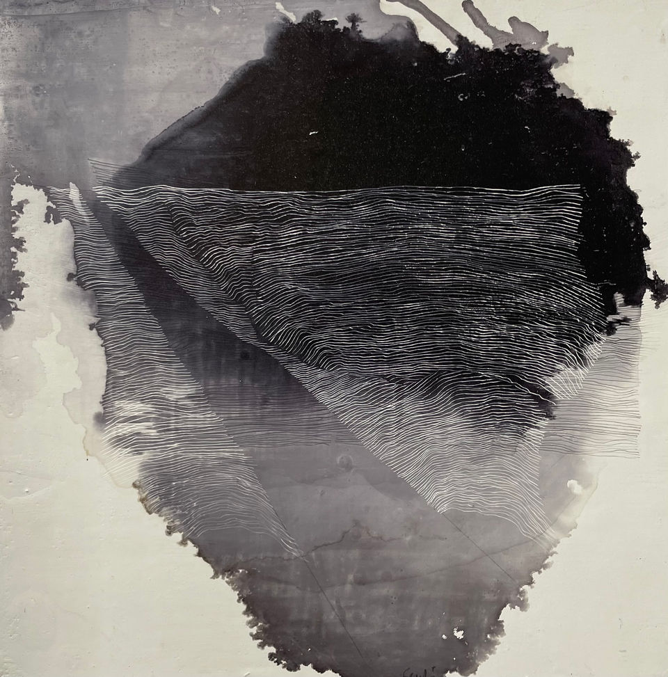 Denise Franklin, Walking Home, Chalk gesso, pencil drawing and spirit stain on wooden board