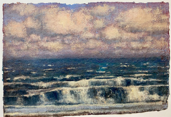 Sea and Sky, oil on khadi paper , Tobit Roche, painting, oil 