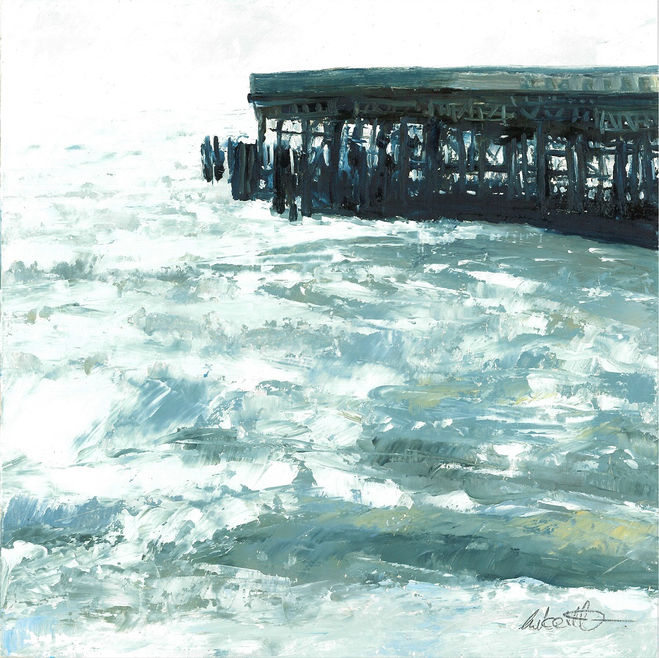 Shimmering Sea Hastings, oil on board, painting, Clare Mitchell
