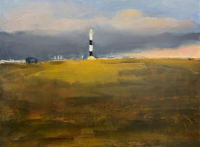 Siobhan Tanner, Lighthouse, oil on board, 27x33cm inc. frame, painting