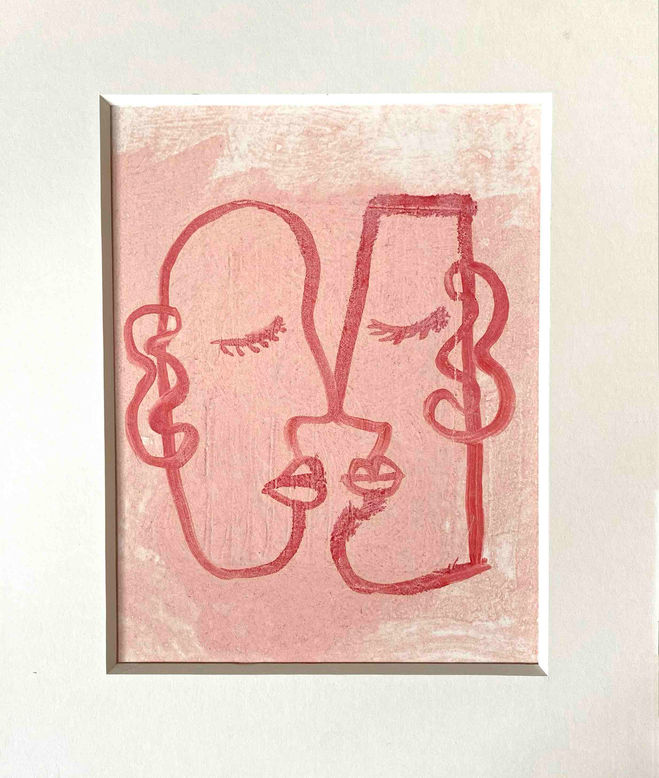 Janet Milner, Pink Smoochers, unique print monotype