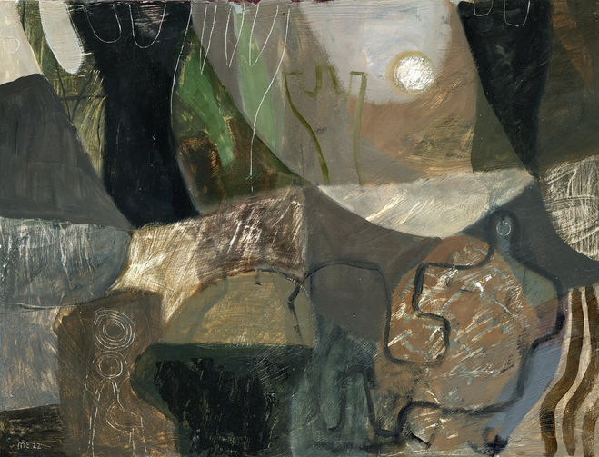 Melvyn Evans, painting, Oil and graphite laid on gesso board, Evolution of Landscape