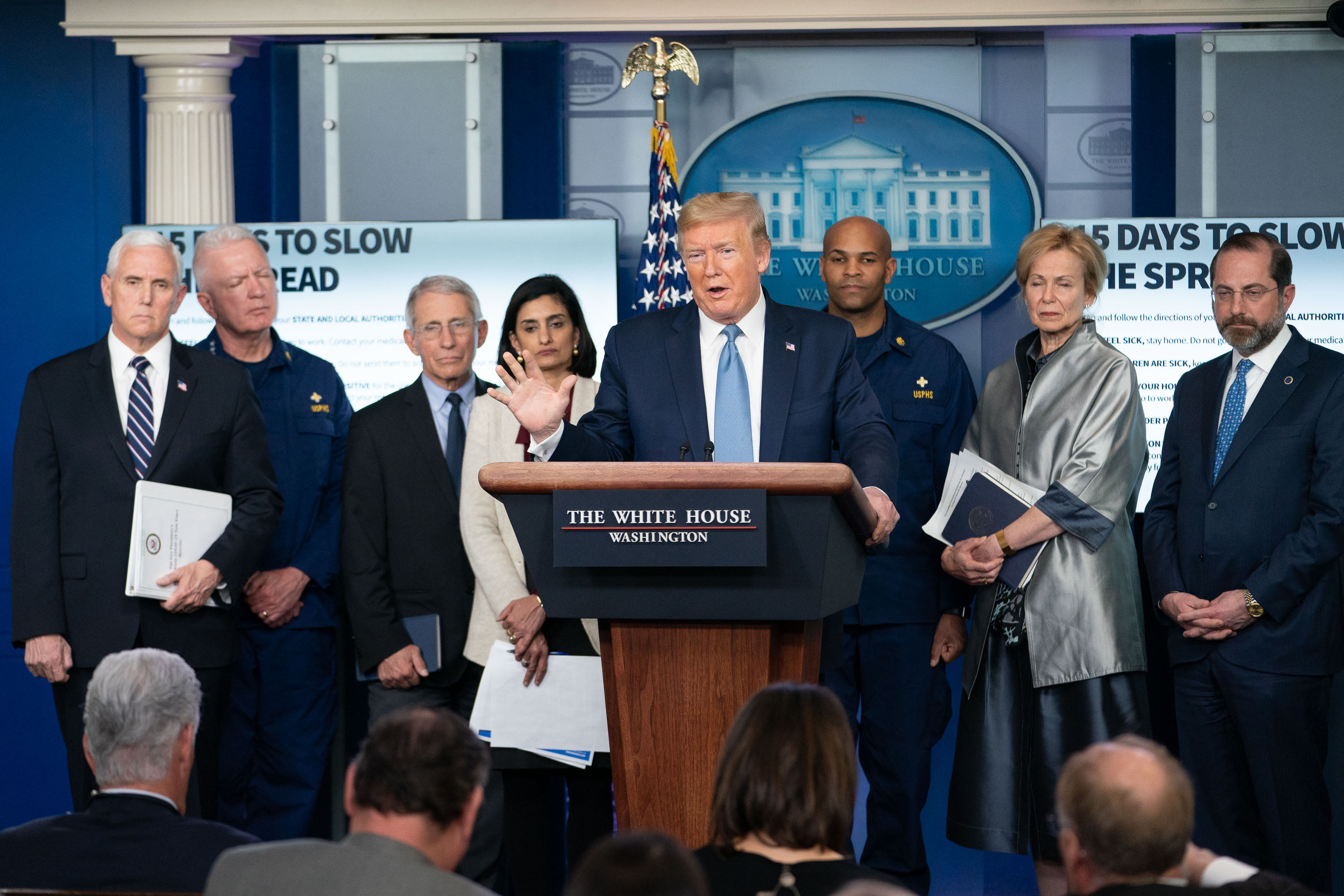 Archival White House press briefing with President Trump and members of the coronavirus task force in March 2020