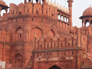 The Indian national flag flies above the Red Fort in Delhi.