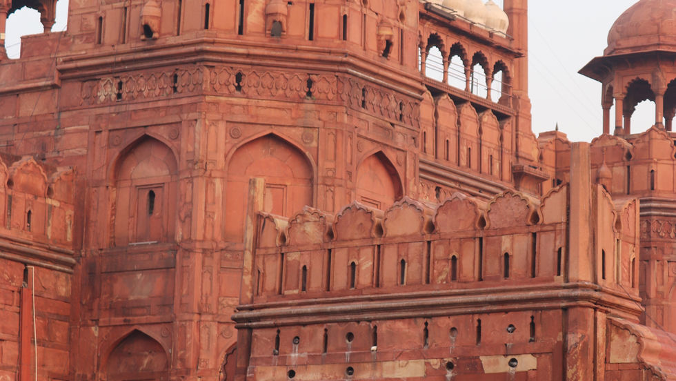 The Indian national flag flies above the Red Fort in Delhi.