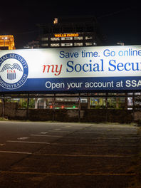 A Social Security Administration sign in downtown Minneapolis.