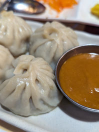 Plate of steamed momo dumplings at an Indian restaurant in Tsukuba, Japan.