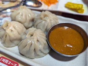 Plate of steamed momo dumplings at an Indian restaurant in Tsukuba, Japan.