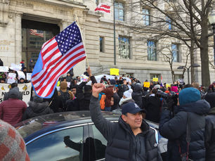 Immigrant-rights demonstrators march in Washington, D.C., during A Day Without Immigrants in 2017.