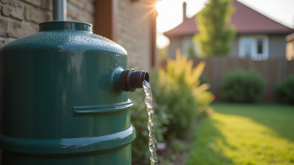 Close-up view of a rainwater harvesting system installed in a residential area