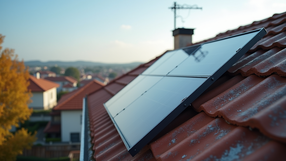 Wide angle view of solar panels installed on residential rooftops