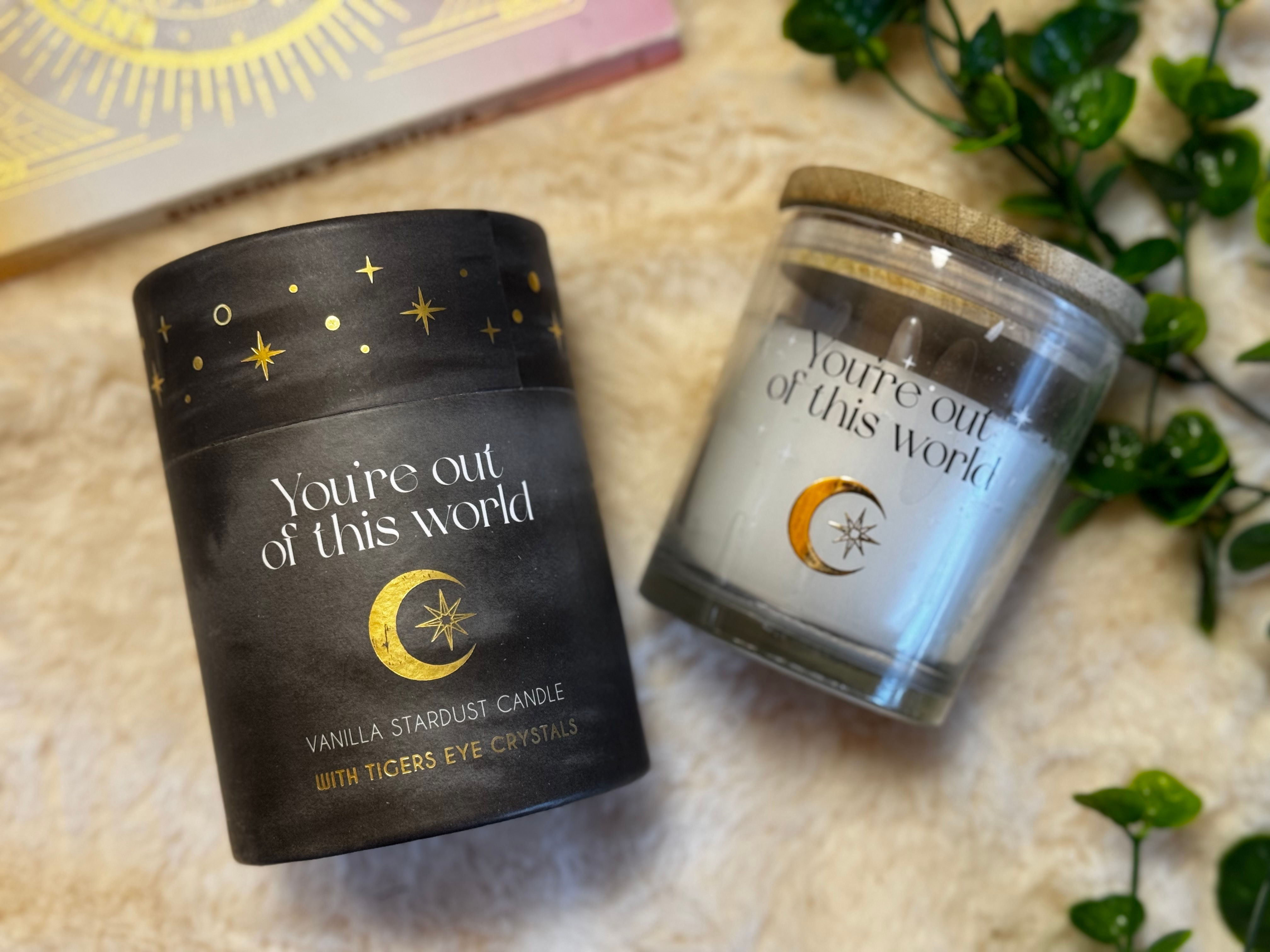 Candela vanilla stardust con occhio di tigre