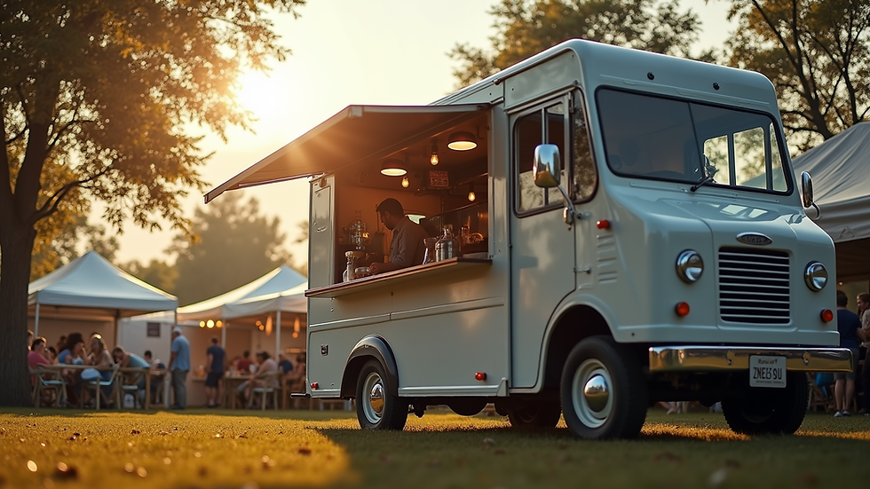 Eye-level view of a mobile coffee van parked at an outdoor event