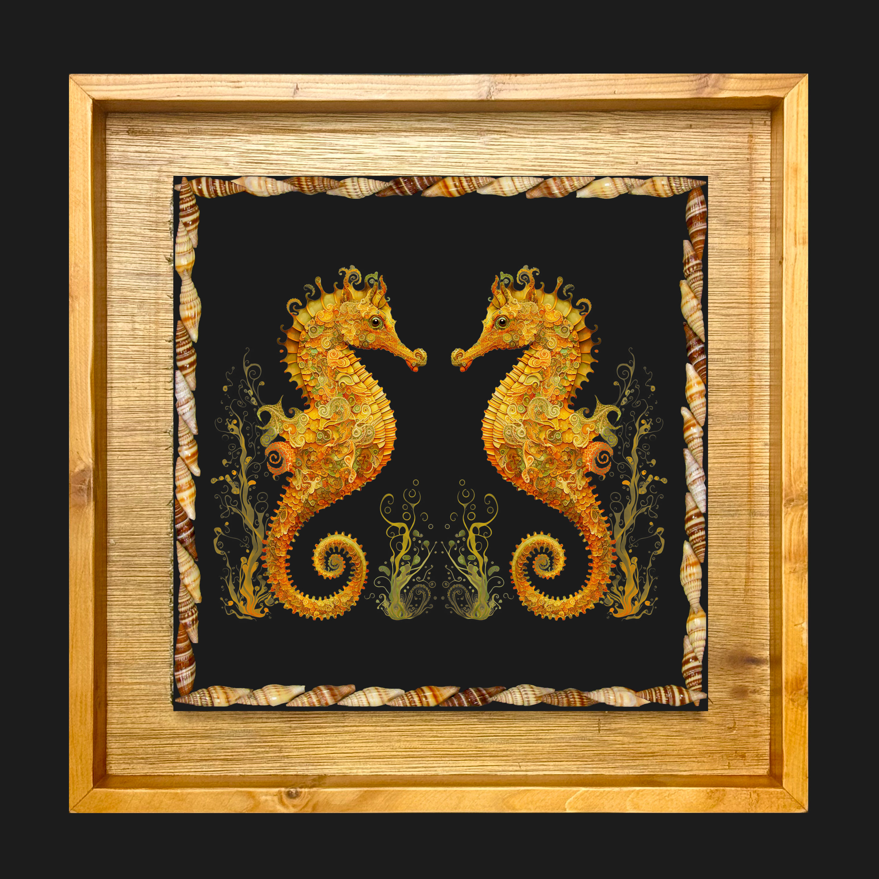 Finished Art - Twin Seahorse in 16.5"x16.5" Shadow Box (SB-605-SD-1623)