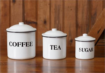 Thumbnail: Canisters set of 3. White. Enamel Steel. 