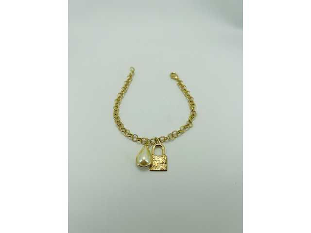 pulseira elo português cadeado c/pérola
