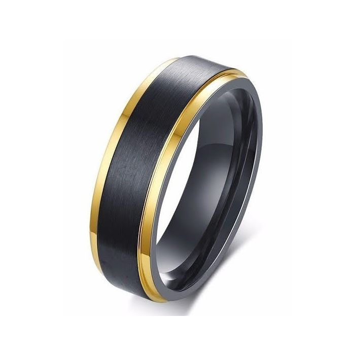 Black Tungsten Band With Gold Color Edges