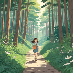 Lily walking in the forest.