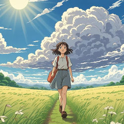 Lily walking in an open field.