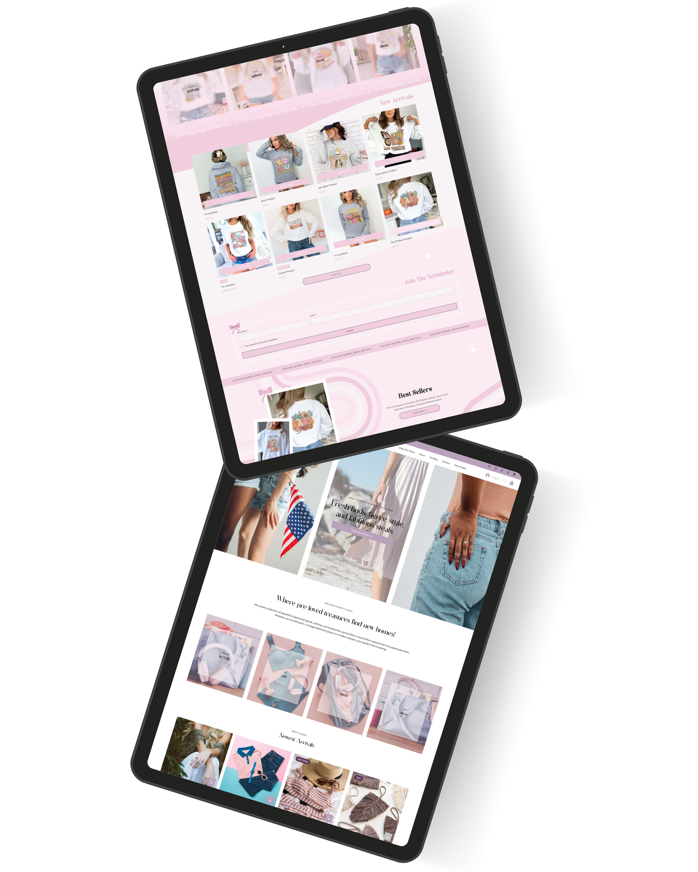 Website design showcasing apparel