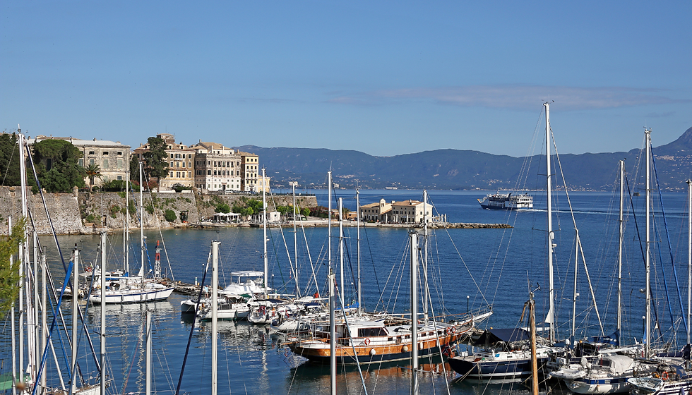 Eye-level view of ferry dock with boats ready to depart
