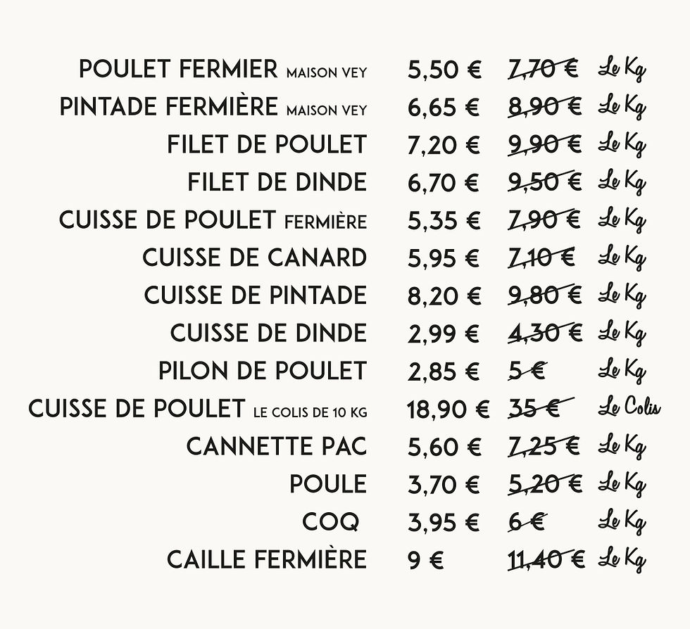 Tarif Foire à la Volaille - Boucherie Montélimar