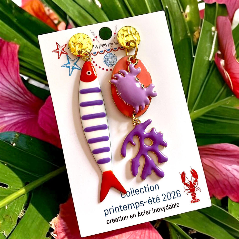 Boucles d’oreilles corail violet & poisson rayé