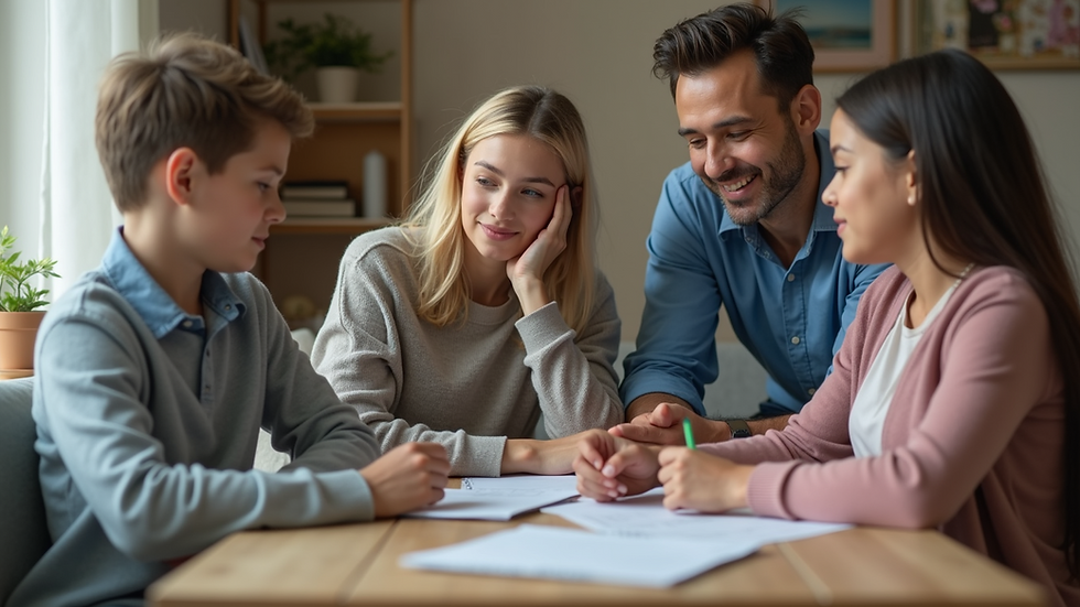 Close-up view of a family discussing life insurance options