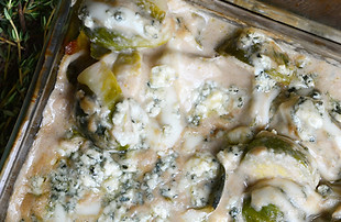 brussels sprouts gratin made with endive pesto inspired by Belgium