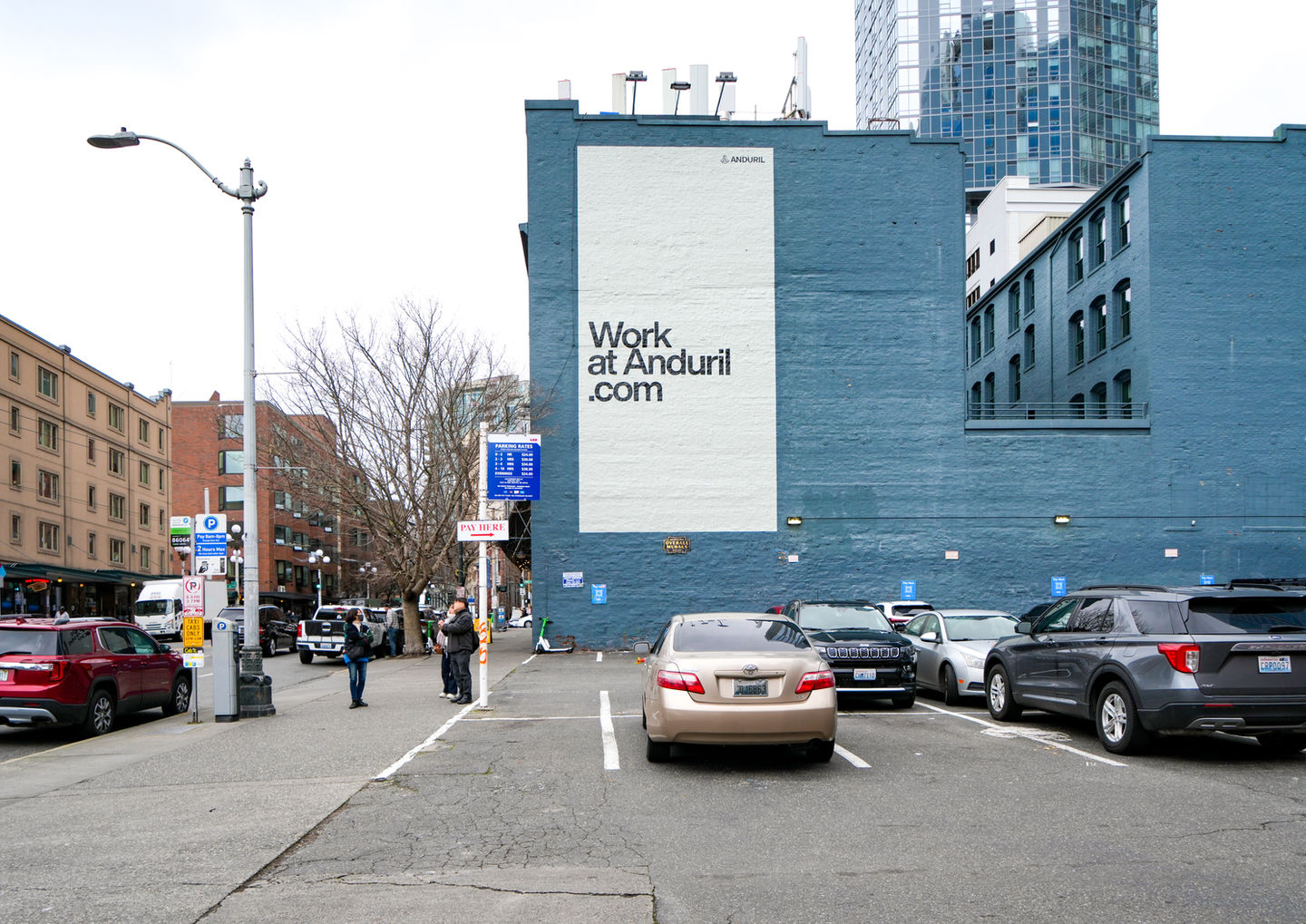 Hand painted mural by Overall Murals for Anduril in Pike Place, Seattle