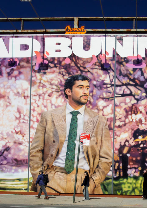 Hand painted advertisement for Spotify featuring Bad Bunny in Williamsburg, Brooklyn