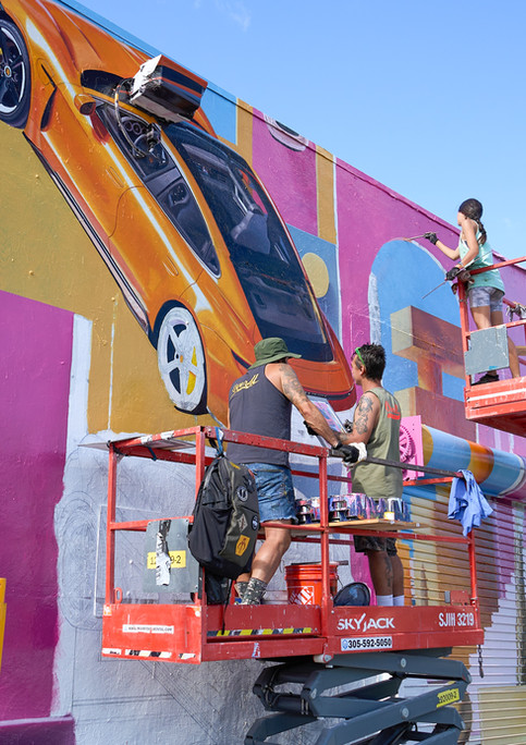 Public Art hand painted Porsche mural in Wynwood, Miami