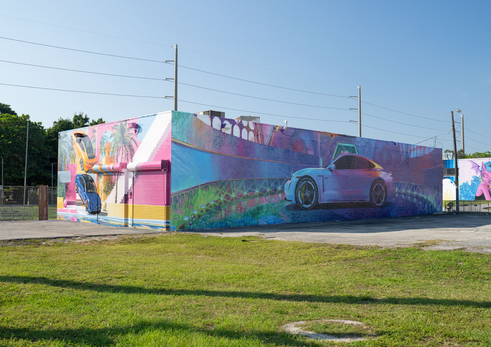 Public Art hand painted Porsche mural in Wynwood, Miami