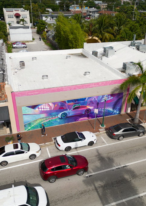 Public Art hand painted Porsche mural in Litte Havana, Miami