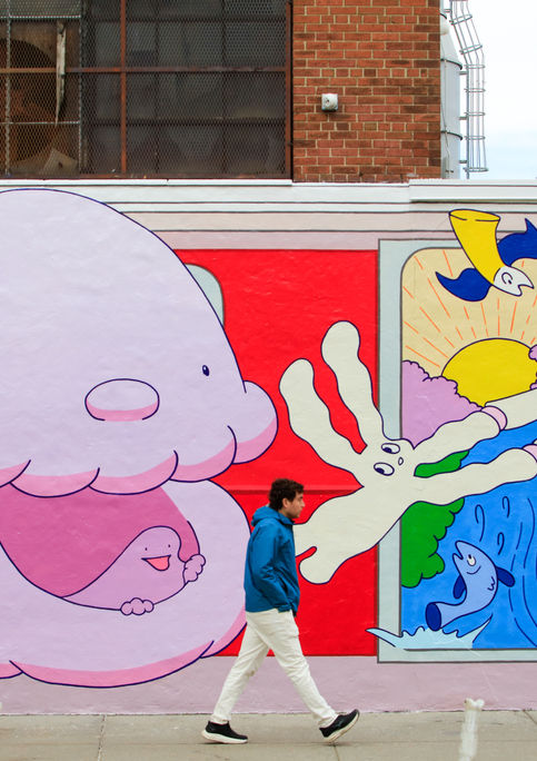 Hand painted mural for Uniqlo in Williamsburg, Brooklyn designed by Hiroshi Masuda