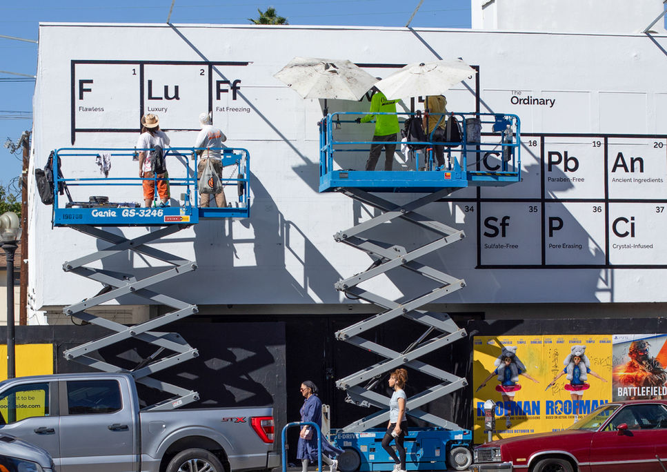 Hand Painted Outdoor Advertising Mural for The Ordinary in WeHo / Fairfax, Los Angeles