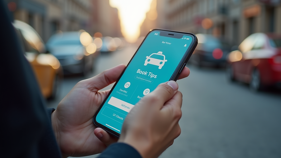 Close-up view of a smartphone showing a ride-hailing app booking screen