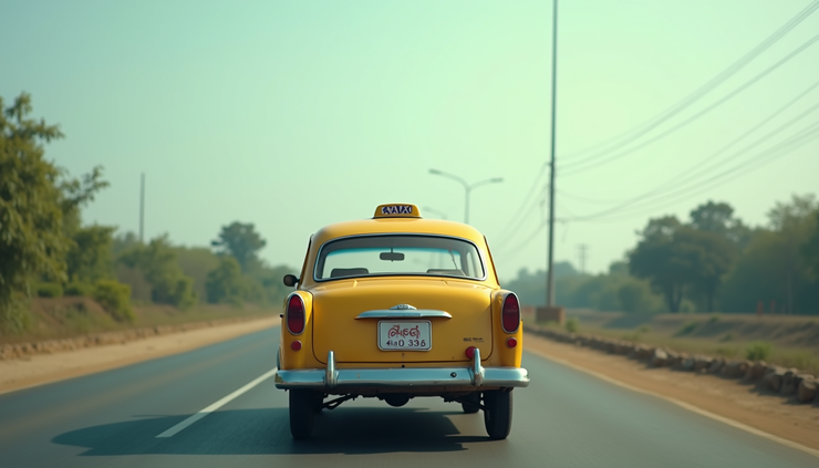 Eye-level view of a comfortable taxi parked on a highway between Bilaspur and Patna