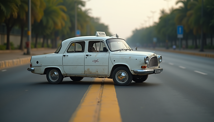Eye-level view of a clean white taxi parked on a roadside in Bilaspur ready for a journey to Korba
