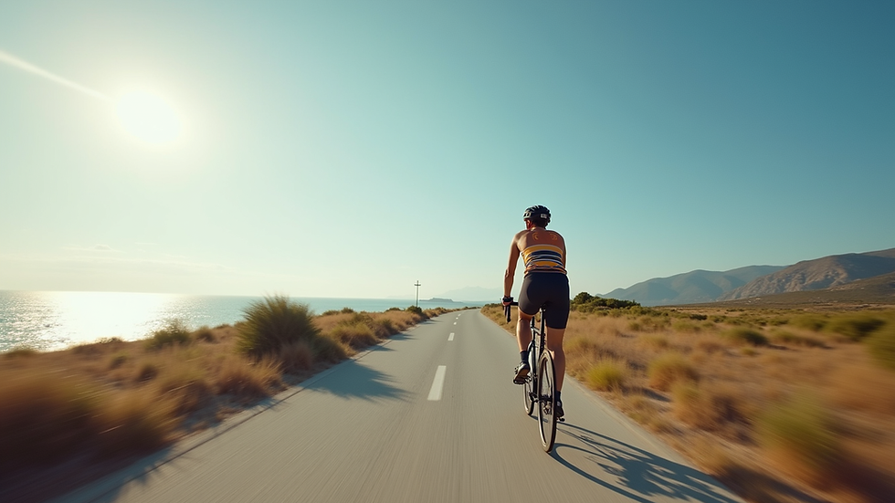 Eye-level view of a cyclist riding along a coastal bike path in Urla