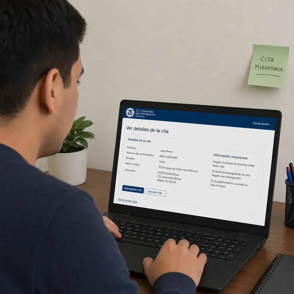persona revisando una cita migratoria en una computadora
