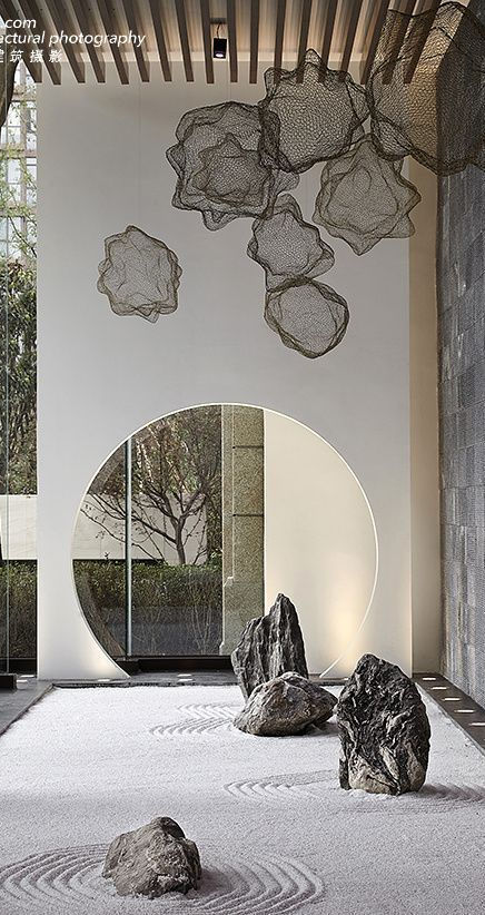 Contemporary indoor Zen Garden with pebbles.jpeg