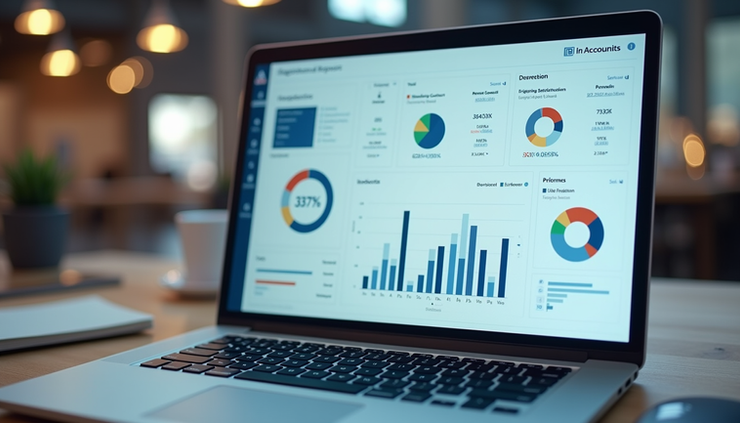 Eye-level view of a laptop screen displaying cloud accounting software dashboard